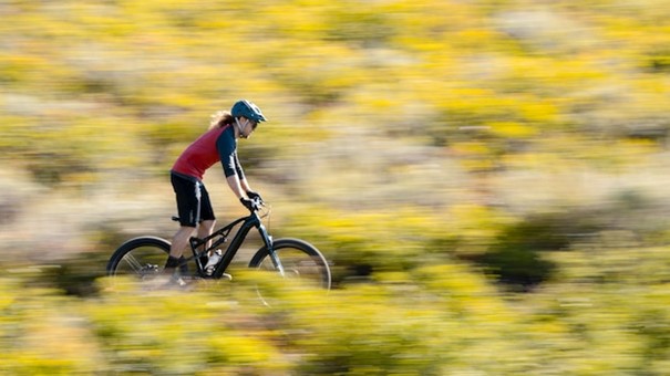 Free photo young adult using electric bike in the country side